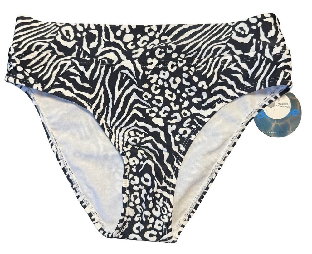 Decree XS Bikini Bottom Black White Zebra Leopard Print Medium Coverage Swim NWT